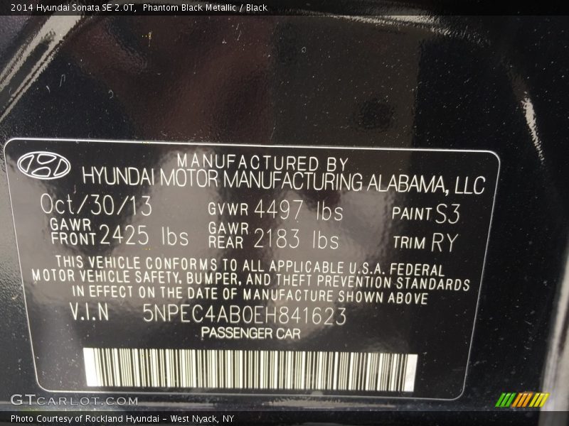 Phantom Black Metallic / Black 2014 Hyundai Sonata SE 2.0T