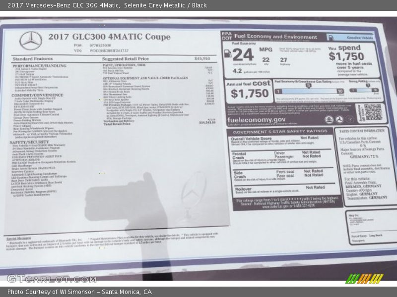  2017 GLC 300 4Matic Window Sticker