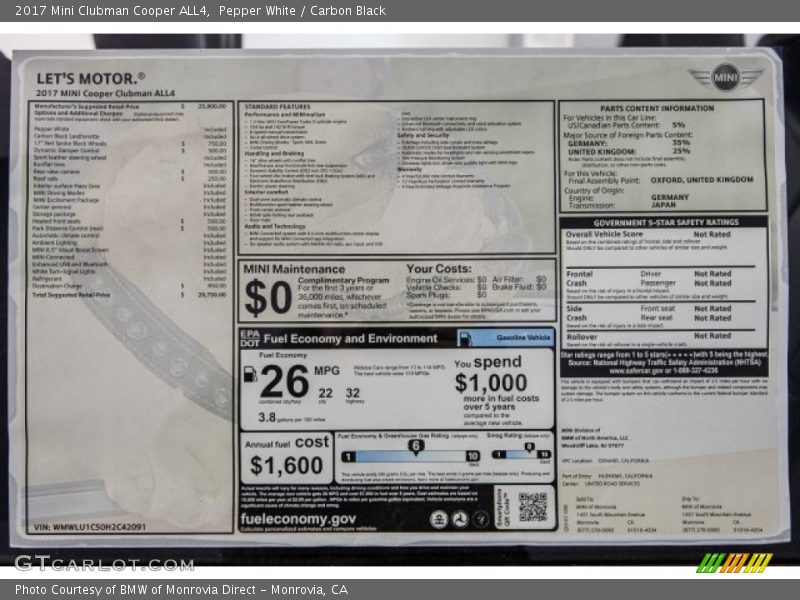 Pepper White / Carbon Black 2017 Mini Clubman Cooper ALL4