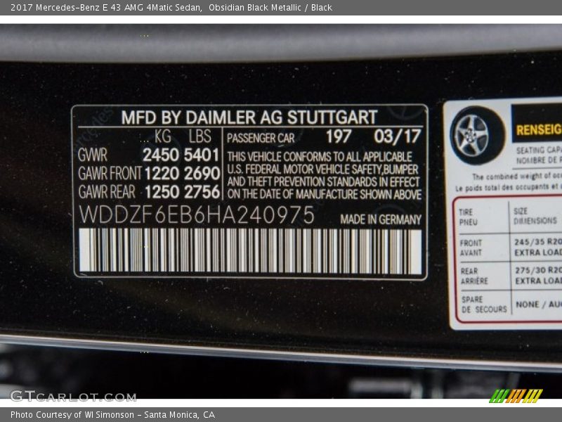 Obsidian Black Metallic / Black 2017 Mercedes-Benz E 43 AMG 4Matic Sedan