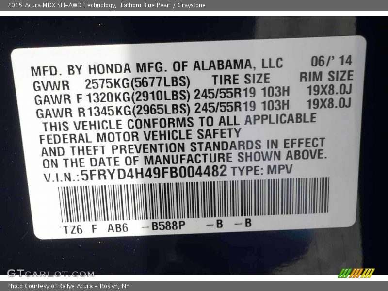 Fathom Blue Pearl / Graystone 2015 Acura MDX SH-AWD Technology