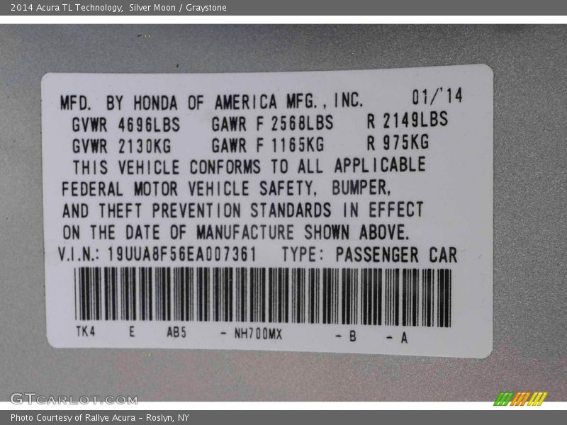 Silver Moon / Graystone 2014 Acura TL Technology