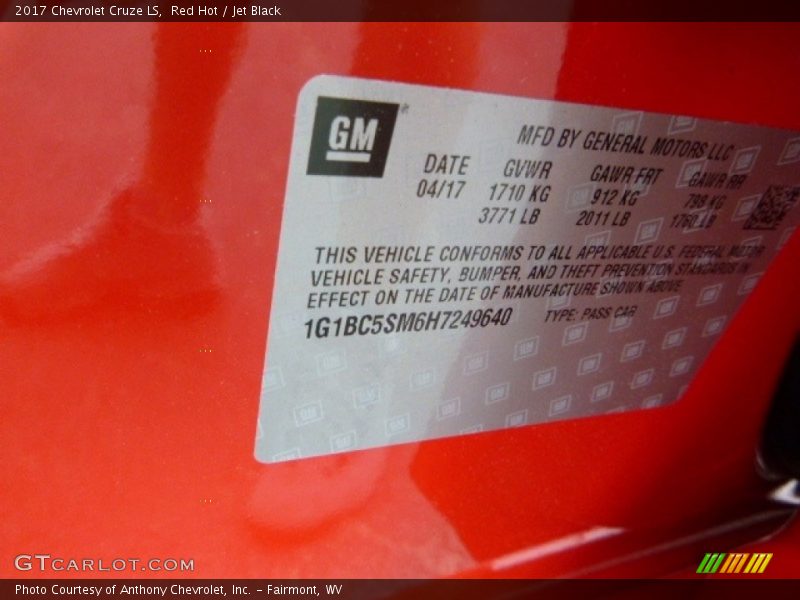 Red Hot / Jet Black 2017 Chevrolet Cruze LS