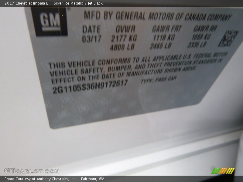 Silver Ice Metallic / Jet Black 2017 Chevrolet Impala LT