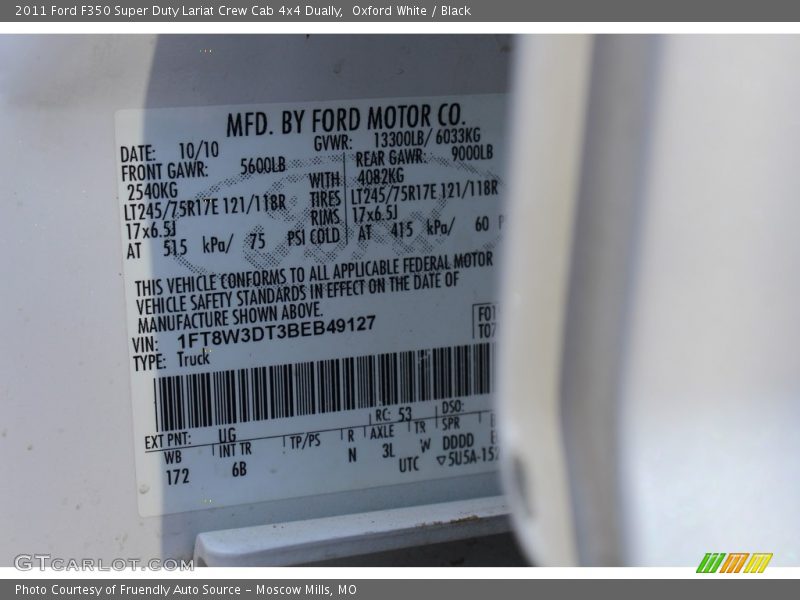 Oxford White / Black 2011 Ford F350 Super Duty Lariat Crew Cab 4x4 Dually