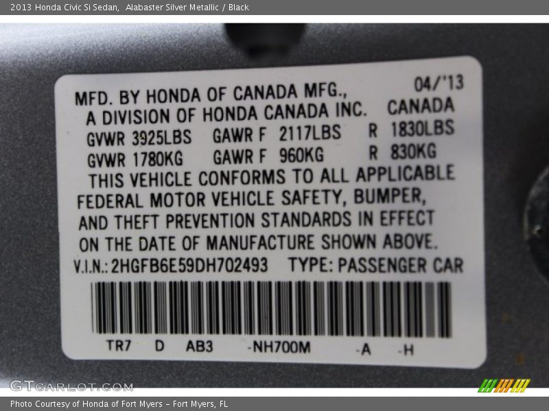 Alabaster Silver Metallic / Black 2013 Honda Civic Si Sedan