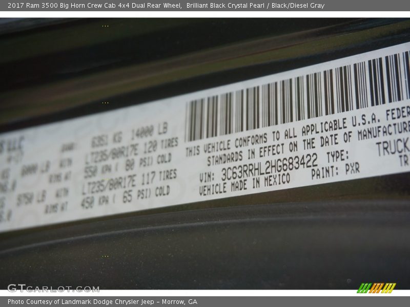 Brilliant Black Crystal Pearl / Black/Diesel Gray 2017 Ram 3500 Big Horn Crew Cab 4x4 Dual Rear Wheel