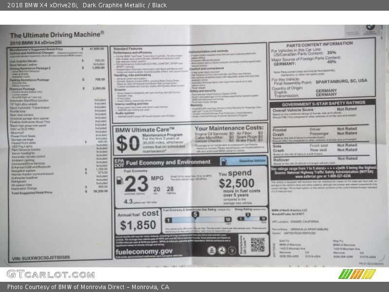 Dark Graphite Metallic / Black 2018 BMW X4 xDrive28i