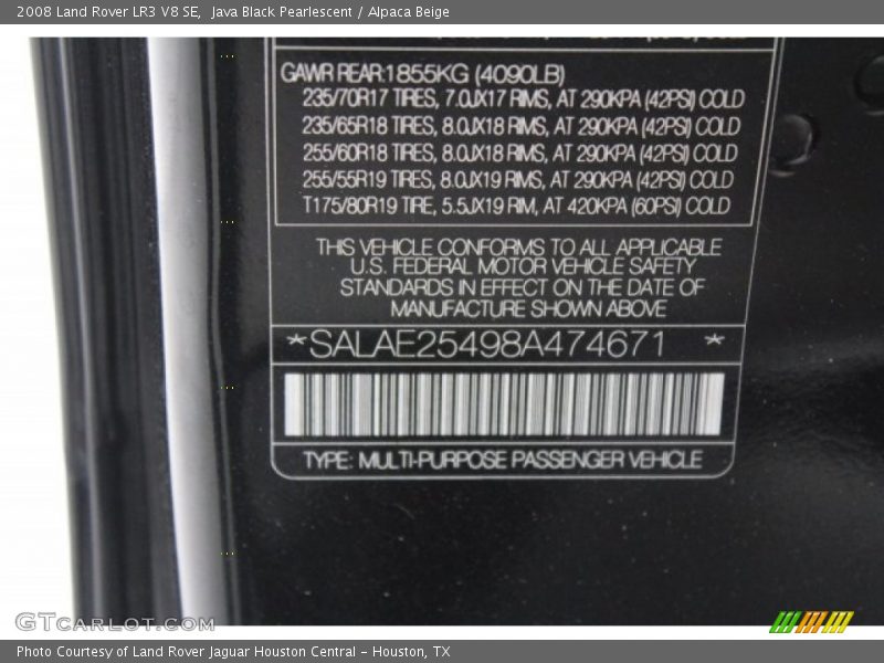 Java Black Pearlescent / Alpaca Beige 2008 Land Rover LR3 V8 SE