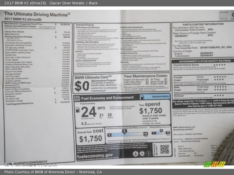 Glacier Silver Metallic / Black 2017 BMW X3 sDrive28i