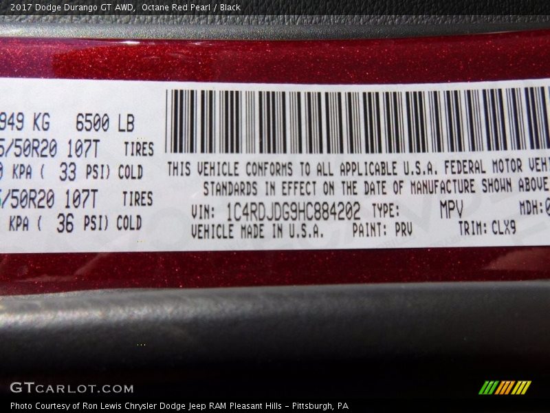 Octane Red Pearl / Black 2017 Dodge Durango GT AWD