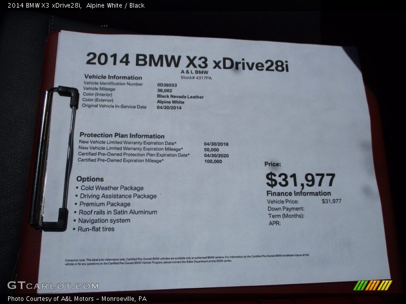 Alpine White / Black 2014 BMW X3 xDrive28i