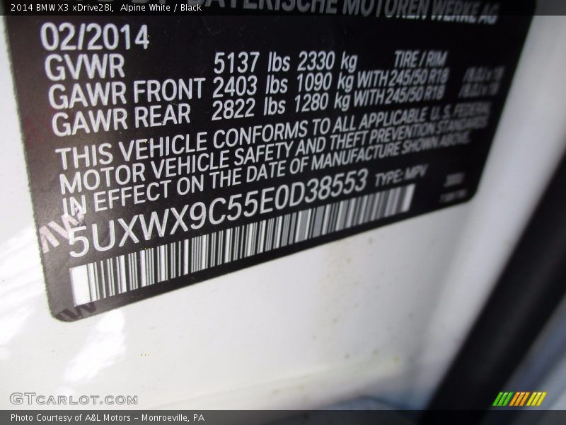 Alpine White / Black 2014 BMW X3 xDrive28i