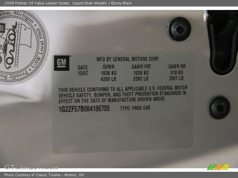 Liquid Silver Metallic / Ebony Black 2008 Pontiac G6 Value Leader Sedan