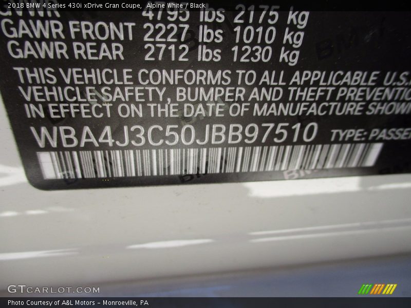 Alpine White / Black 2018 BMW 4 Series 430i xDrive Gran Coupe