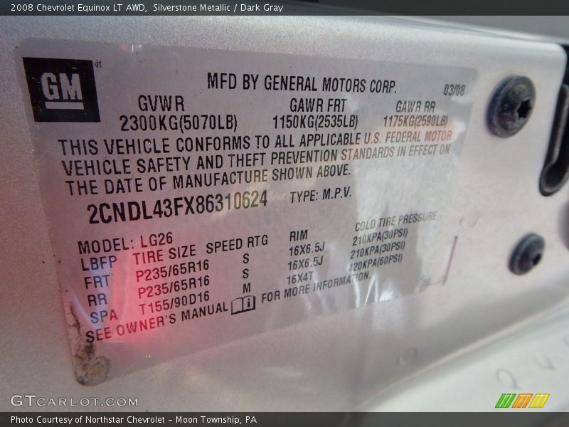 Silverstone Metallic / Dark Gray 2008 Chevrolet Equinox LT AWD