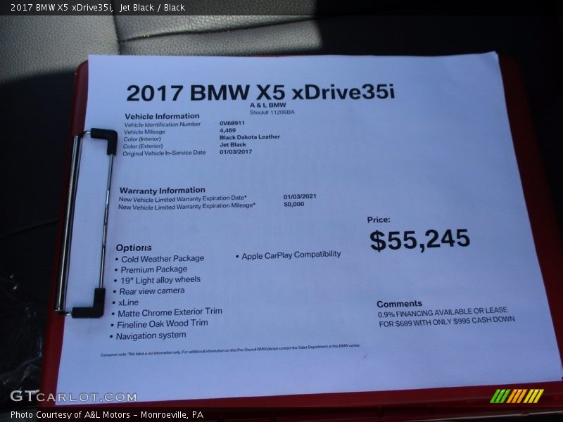 Jet Black / Black 2017 BMW X5 xDrive35i