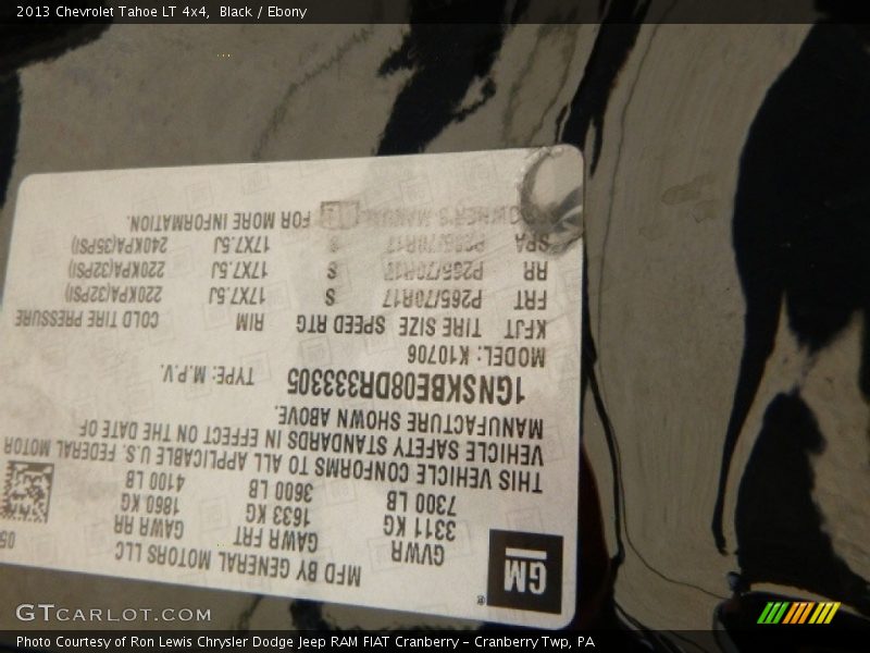 Black / Ebony 2013 Chevrolet Tahoe LT 4x4