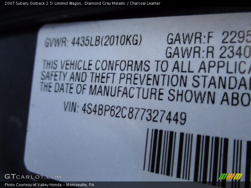 Diamond Gray Metallic / Charcoal Leather 2007 Subaru Outback 2.5i Limited Wagon