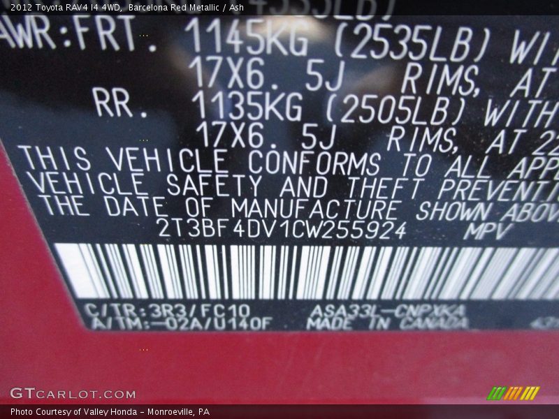 Barcelona Red Metallic / Ash 2012 Toyota RAV4 I4 4WD