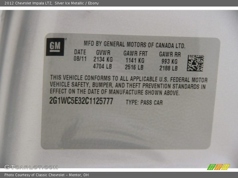 Silver Ice Metallic / Ebony 2012 Chevrolet Impala LTZ