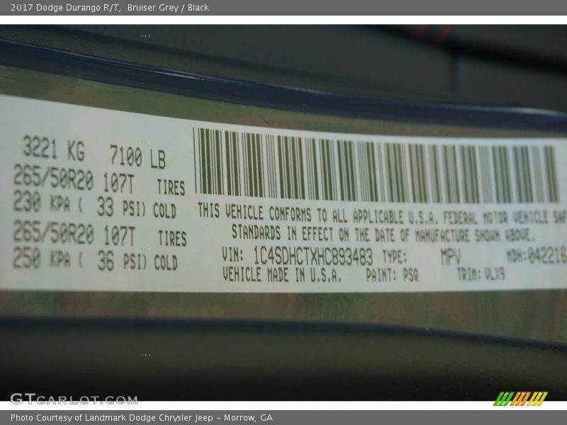 Bruiser Grey / Black 2017 Dodge Durango R/T