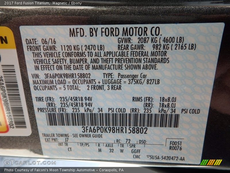 Magnetic / Ebony 2017 Ford Fusion Titanium