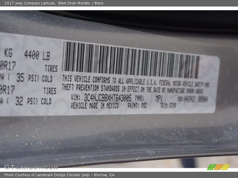 2017 Compass Latitude Billet Silver Metallic Color Code PSC