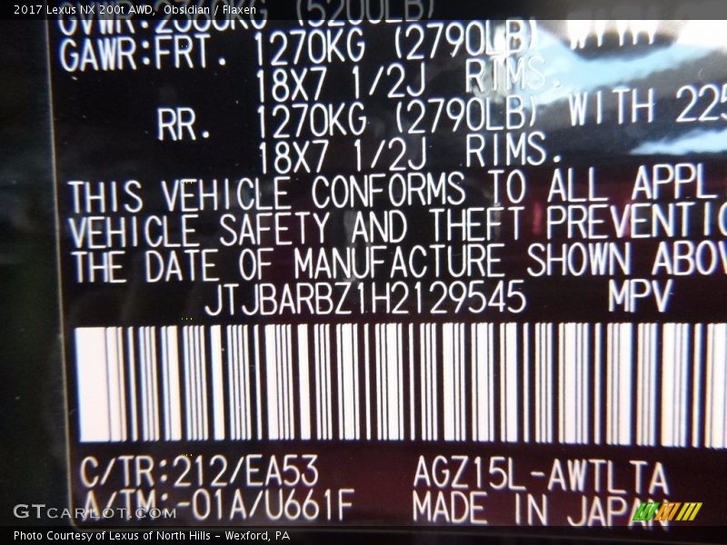 Obsidian / Flaxen 2017 Lexus NX 200t AWD