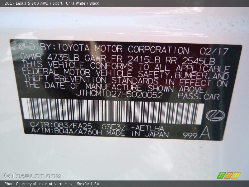 Ultra White / Black 2017 Lexus IS 300 AWD F Sport