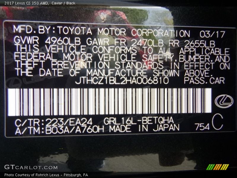 2017 GS 350 AWD Caviar Color Code 223