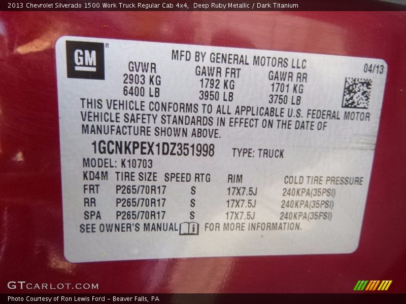 Deep Ruby Metallic / Dark Titanium 2013 Chevrolet Silverado 1500 Work Truck Regular Cab 4x4
