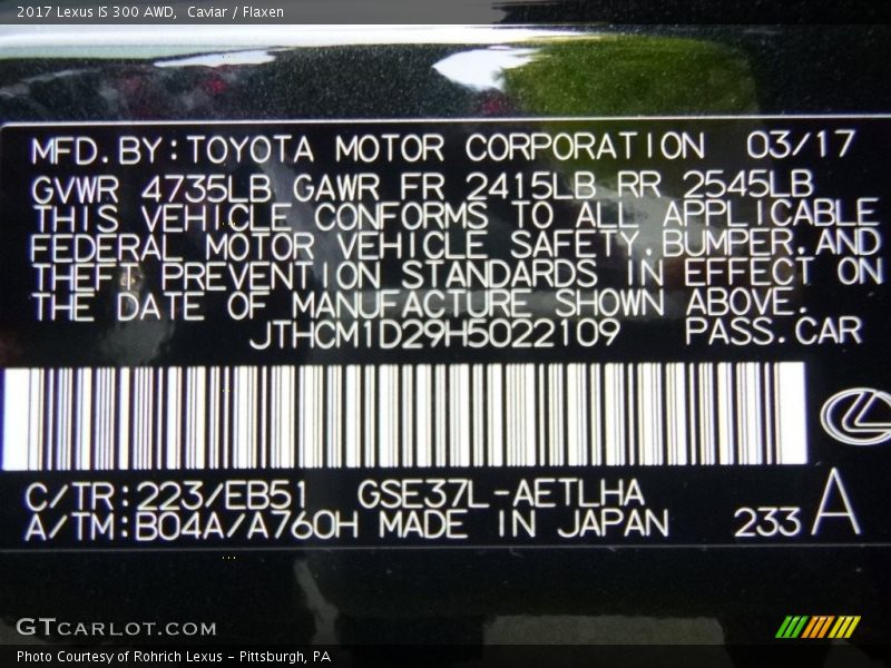 Caviar / Flaxen 2017 Lexus IS 300 AWD
