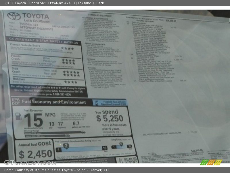 Quicksand / Black 2017 Toyota Tundra SR5 CrewMax 4x4