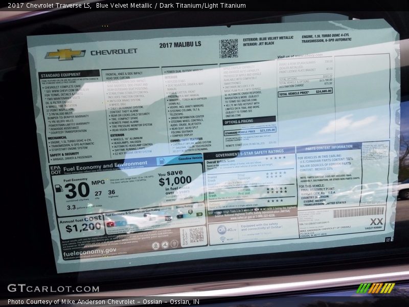 Blue Velvet Metallic / Dark Titanium/Light Titanium 2017 Chevrolet Traverse LS