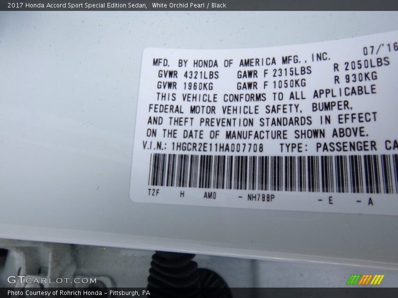 2017 Accord Sport Special Edition Sedan White Orchid Pearl Color Code NH788P