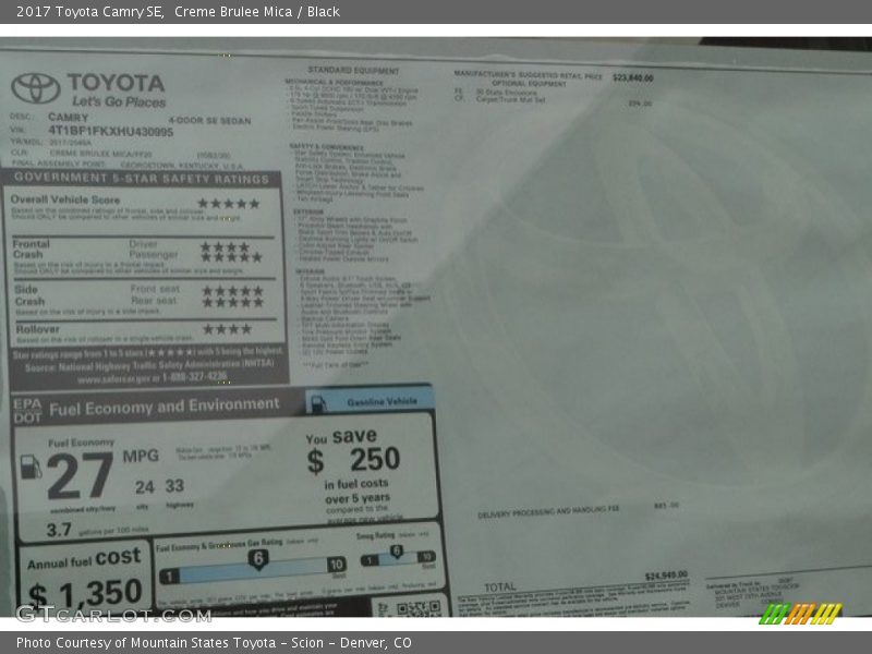 Creme Brulee Mica / Black 2017 Toyota Camry SE