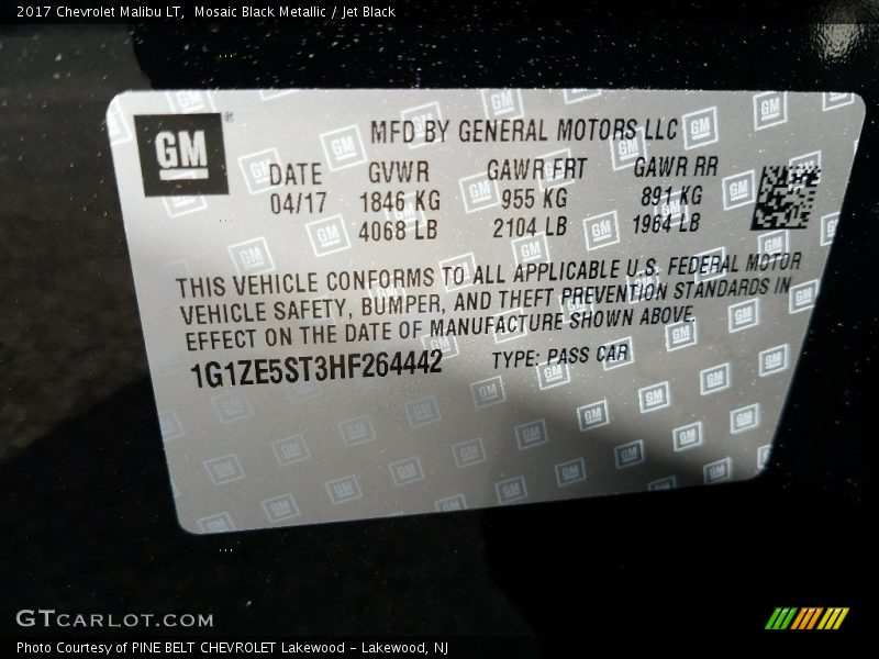 Mosaic Black Metallic / Jet Black 2017 Chevrolet Malibu LT