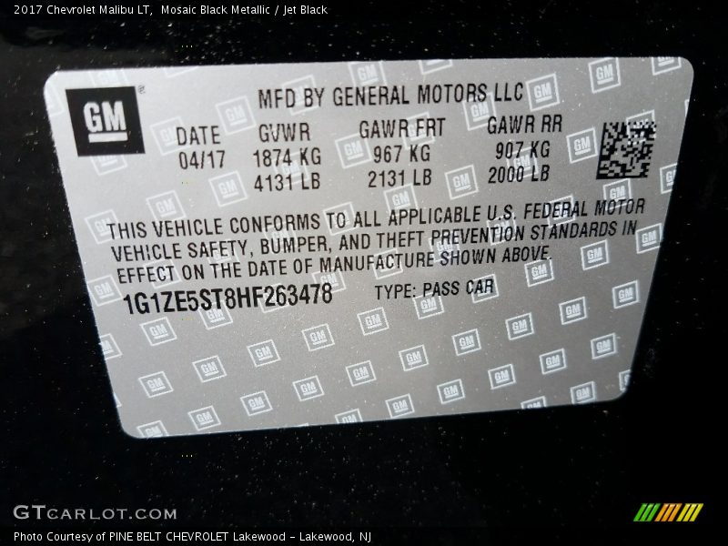Mosaic Black Metallic / Jet Black 2017 Chevrolet Malibu LT