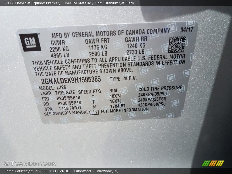 Silver Ice Metallic / Light Titanium/Jet Black 2017 Chevrolet Equinox Premier