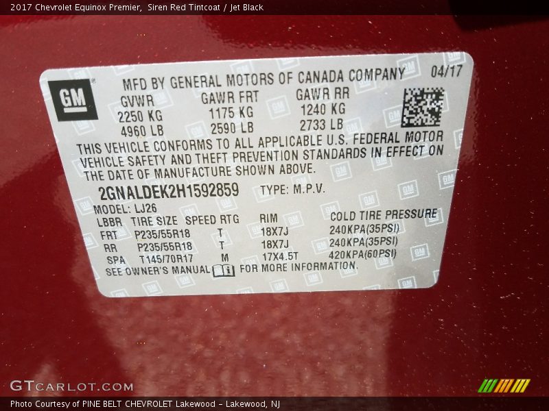Siren Red Tintcoat / Jet Black 2017 Chevrolet Equinox Premier