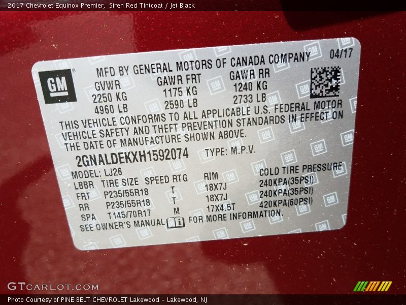 Siren Red Tintcoat / Jet Black 2017 Chevrolet Equinox Premier