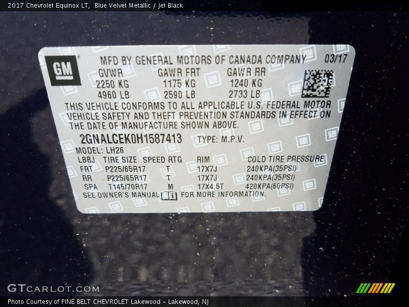 Blue Velvet Metallic / Jet Black 2017 Chevrolet Equinox LT