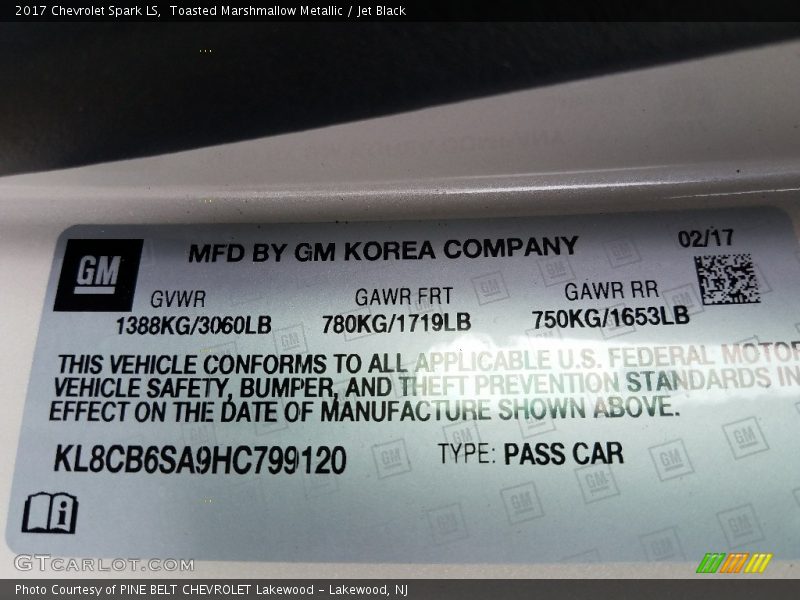 Toasted Marshmallow Metallic / Jet Black 2017 Chevrolet Spark LS