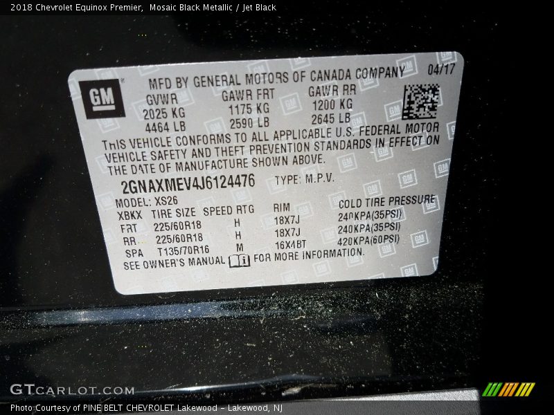 Mosaic Black Metallic / Jet Black 2018 Chevrolet Equinox Premier