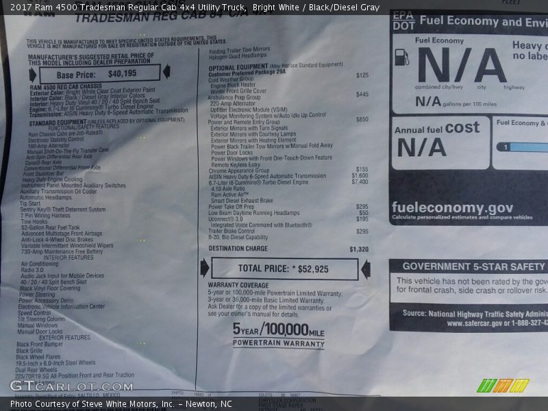 Bright White / Black/Diesel Gray 2017 Ram 4500 Tradesman Regular Cab 4x4 Utility Truck