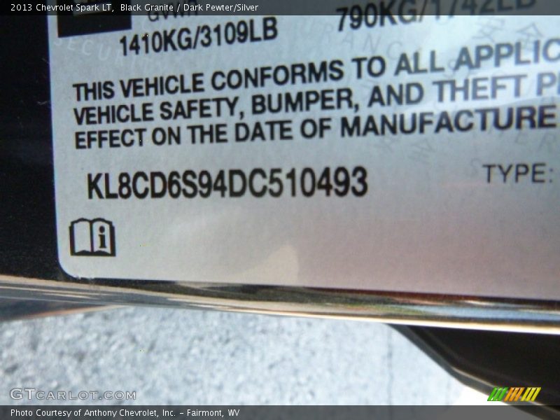 Black Granite / Dark Pewter/Silver 2013 Chevrolet Spark LT