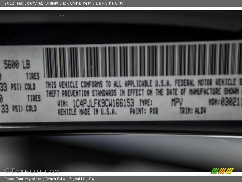 Brilliant Black Crystal Pearl / Dark Slate Gray 2012 Jeep Liberty Jet