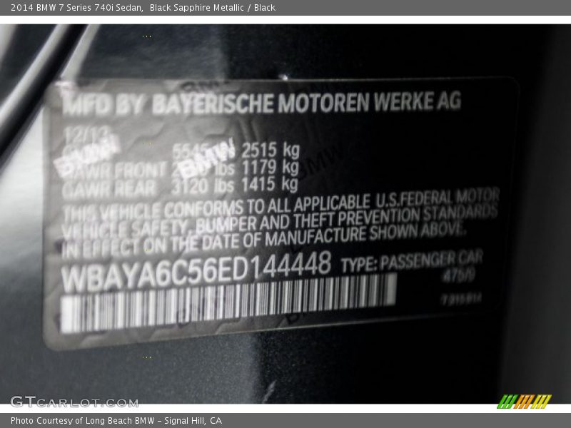 Black Sapphire Metallic / Black 2014 BMW 7 Series 740i Sedan
