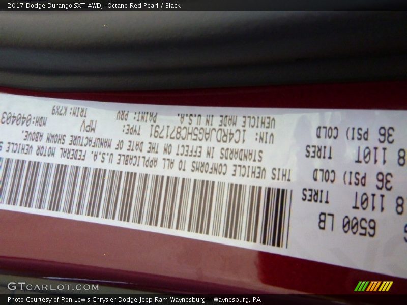 Octane Red Pearl / Black 2017 Dodge Durango SXT AWD